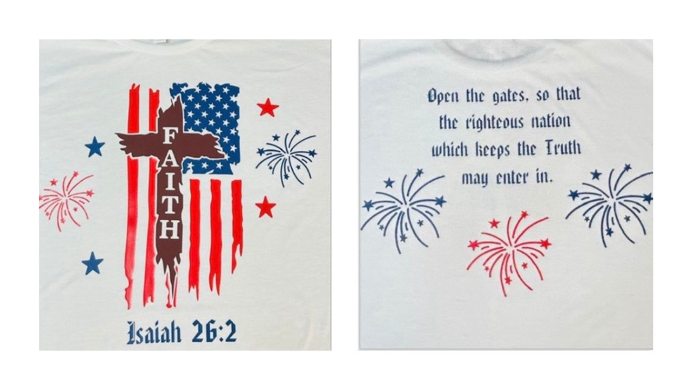 Patriotic FAITH Double-Sided 2XL 100% White Polyester T-Shirt