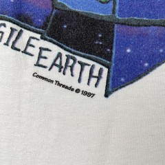 Vtg Delta Large White Shirt Fragile Earth Common Threads 90s Made In USA Art Tee