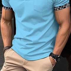 Mens Check Plaid Turn Down Collar T Shirts Tops Golf Pocket Casual Shirts Blouse