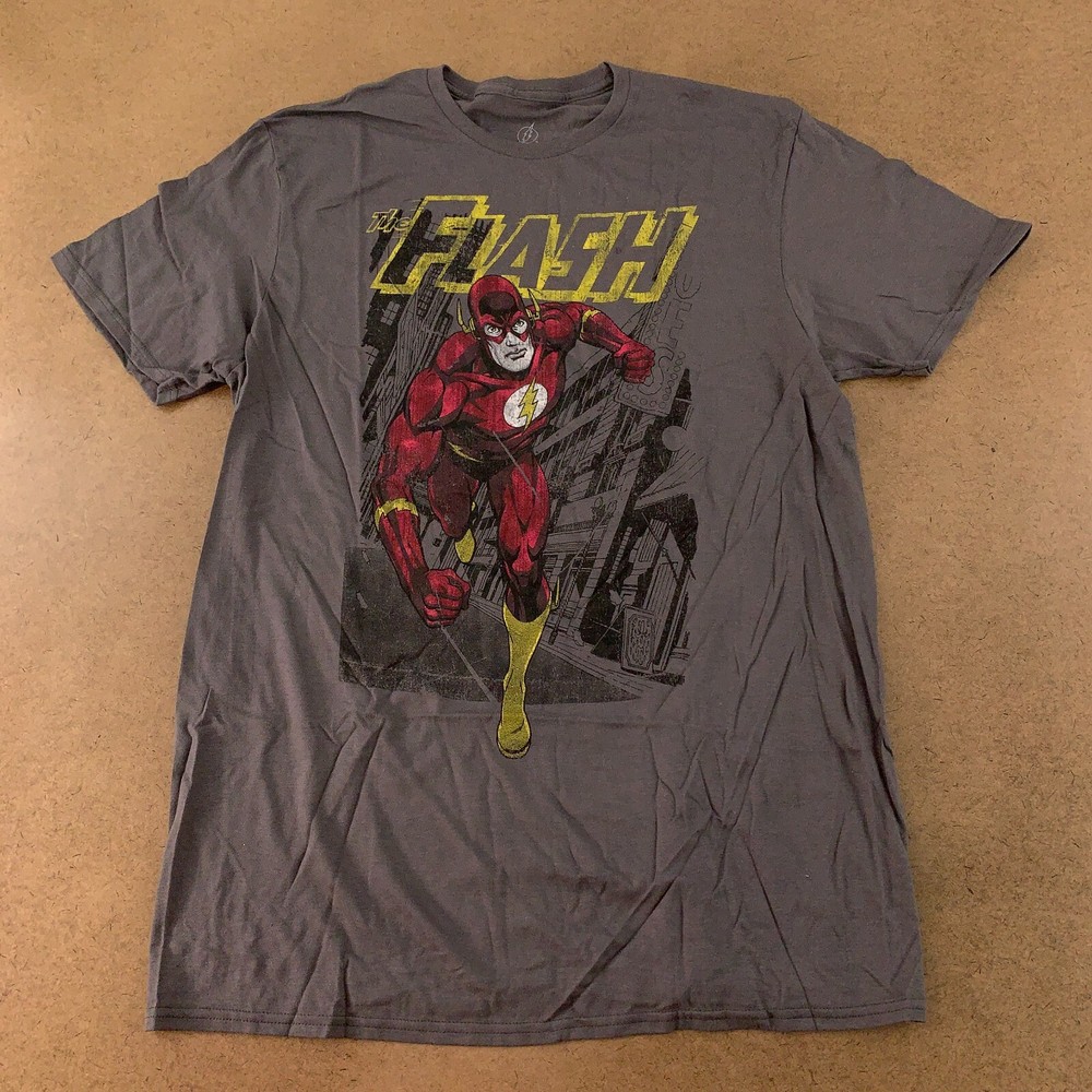 DC Comics The Flash Men’s Size Large Charcoal Gray Graphic Short Sleeve T-Shirt