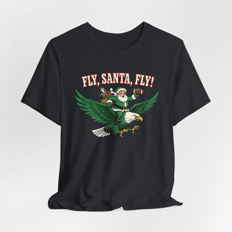Fly Santa Fly Christmas T-Shirt, Santa Football, Holiday Sports Shirt