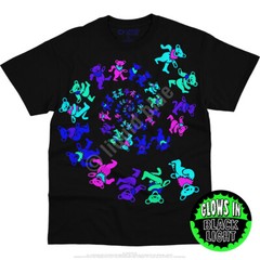 GRATEFUL DEAD-SPIRAL BEARS BLACKLIGHT-GLOW N BLKLT-SHIRT S-M-L-XL-2X,3X Garcia