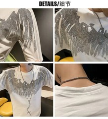 New Fashion Wings Trend Rhinestone Summer Short Sleeve Luxury Men Cotton T-Shirt
