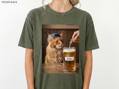 Custom Pet Portrait Beer Shirt, Funny Cat or Dog Graphic Tee Gift