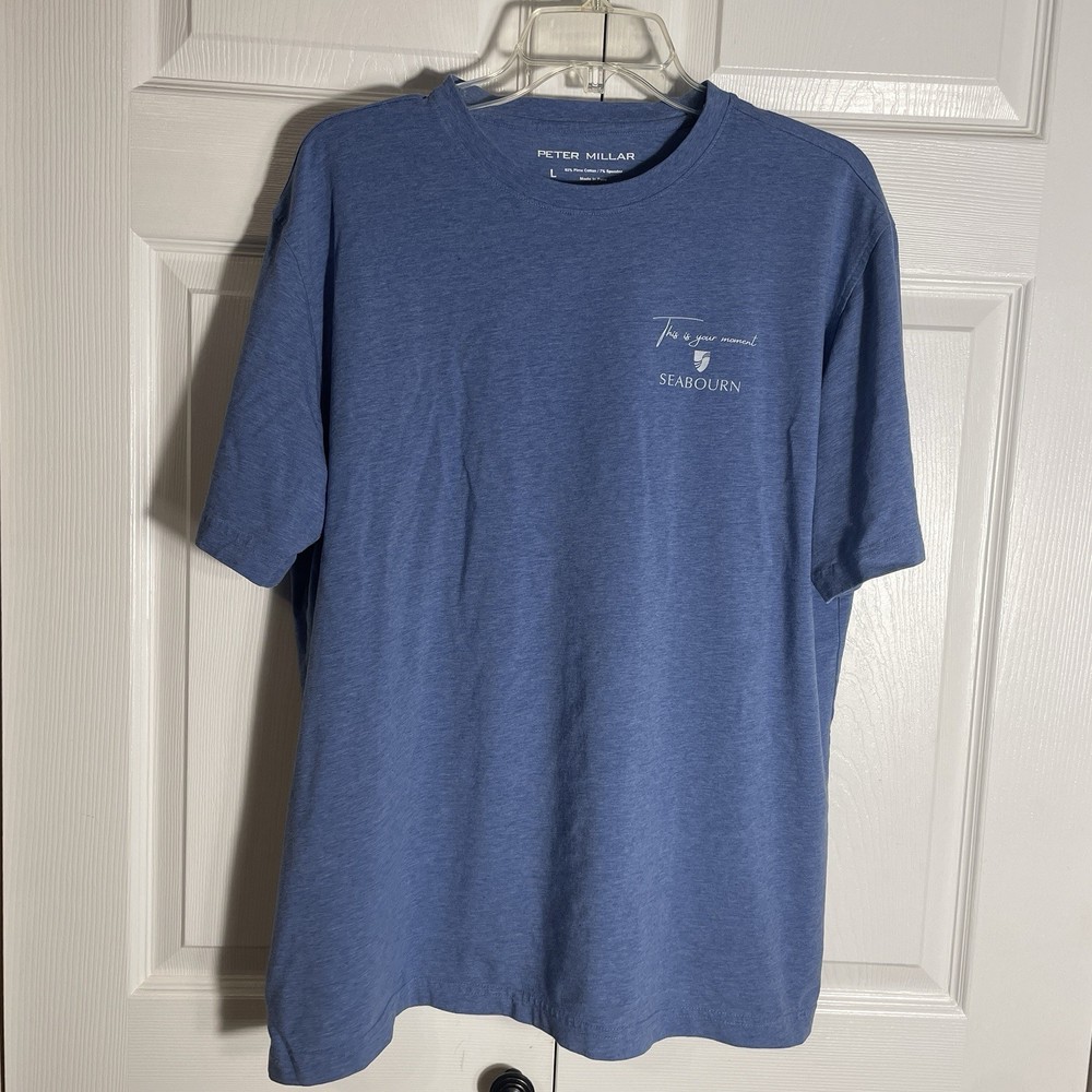 Peter Millar Pima Cotton Blend T Shirt Men L Blue Seabourn Cruise Logo Preppy