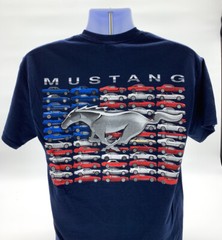 Ford Mustang T-Shirt – Navy Blue w/ American Flag & Pony Logo – Licensed