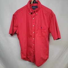Polo Ralph Lauren Blake 100% Cotton Red Button Up Shirt VTG Short Sleeve Medium