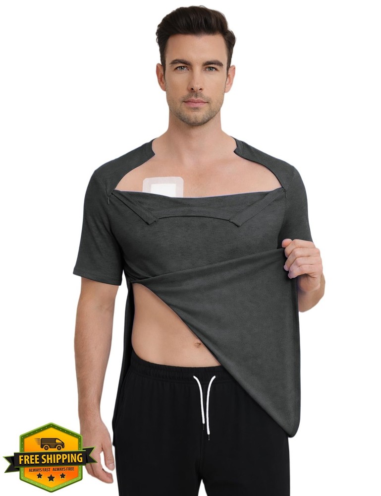 Mens Chemo Port Shirt Dual Hidden Zippers Adaptive Clothing