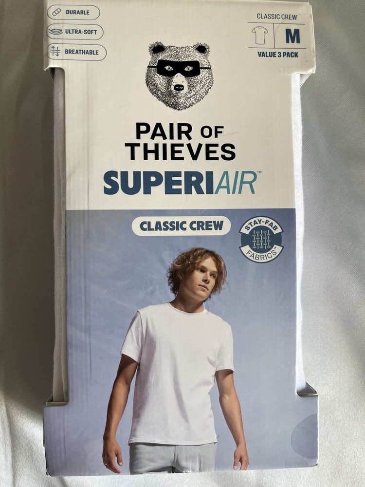 Pair of Thieves Men’s 3pk SuperiAir Cotton Crew Neck Undershirt NWT Medium