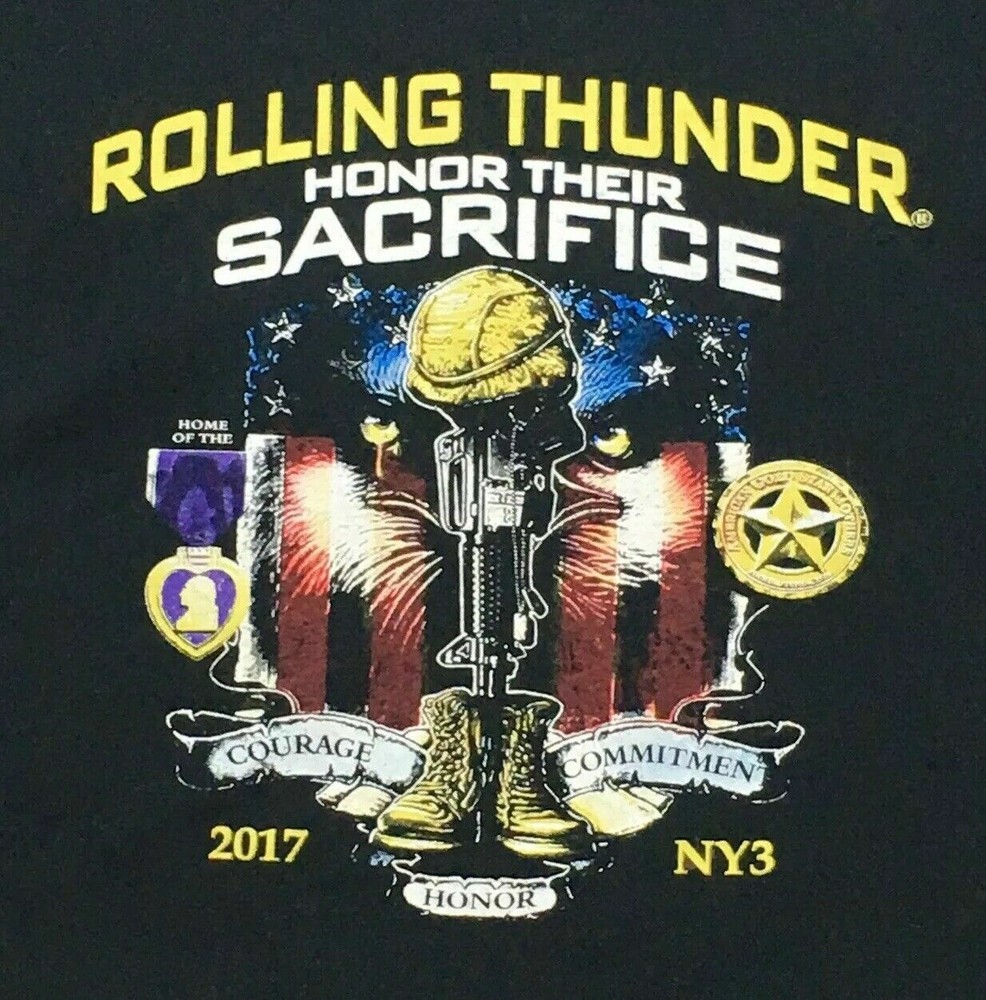 Rolling Thunder POW MIA Black Mens Graphic Tshirt Honor Their Sacrifice Size L