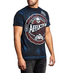 Affliction Men American Customs Shirt Motorcycle Skull Wings Cobalt Blue/Black