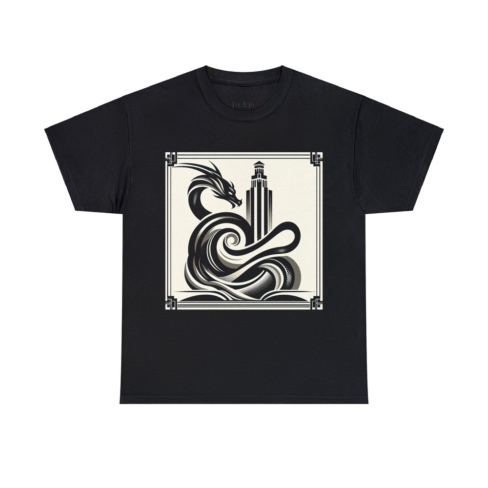 Unisex Adult T Shirt Designer Elegant Art Deco Black Dragon Tower Classy Bold