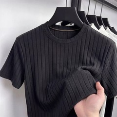 Business Casual Ribbed T Shirt For Men Short Sleeve Soft Fabric Comfortable Fit