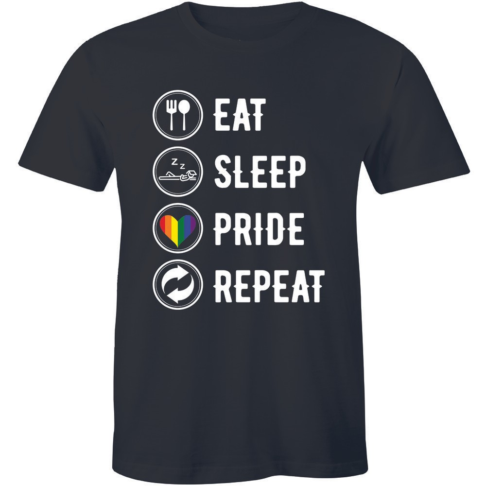 Eat Sleep Pride Repeat LGBT Gay Pride Parade Tshirt Funny Slogan Routine Men Tee