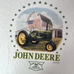 Vintage John Deere Shirt Mens Large White Tractor Farm Patriotic Graphic Gildan