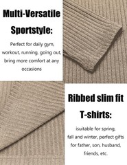 Men’s 2 Pack T-Shirt Long Sleeve Ribbed Slim Fitted Tee Shirts Casual Crewnec…