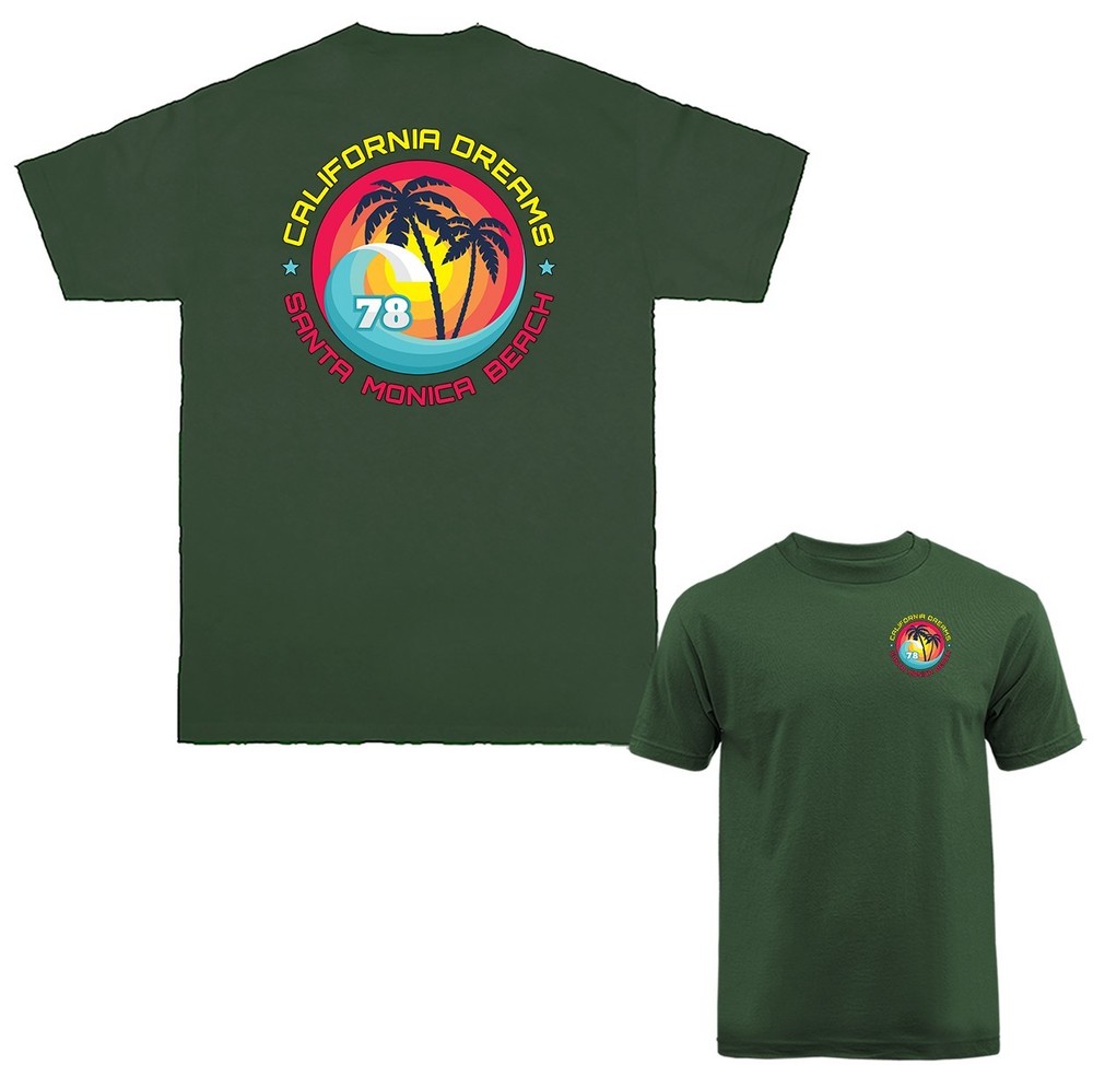 California Dreams Santa Monica Beach Retro Surf Palm Tree T-shirt