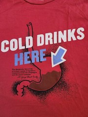 American Eagle Outfitters Cold Drinks Here Print Red Shirt Sz L (STAIN & DIRTY)