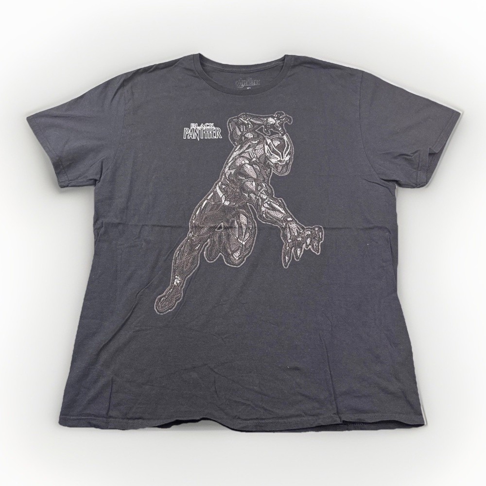 Marvel Avengers Black Panther Embroidered Character Logo Black T-Shirt Size XL