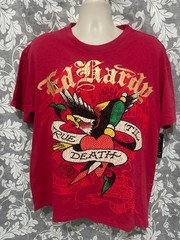 Ed Hardy Men’s Size L Tango Red Eagle Heart Rhinestone T-shirt NWT