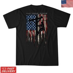 Blue Collar Patriot Lineman T-Shirt American Flag Utility Worker Graphic Tee