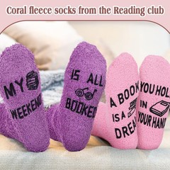 8 Pairs Valentine Book Club Fuzzy Warm Reading Theme Socks Gift For Women