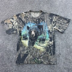 Vintage y2k Camo Black Bear Shirt Mens Small Mossy Oak Break Up Camouflage