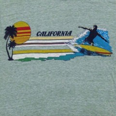vintage 70s CALIFORNIA SURF SUNSET RINGER T-Shirt MEDIUM beach wave 80s