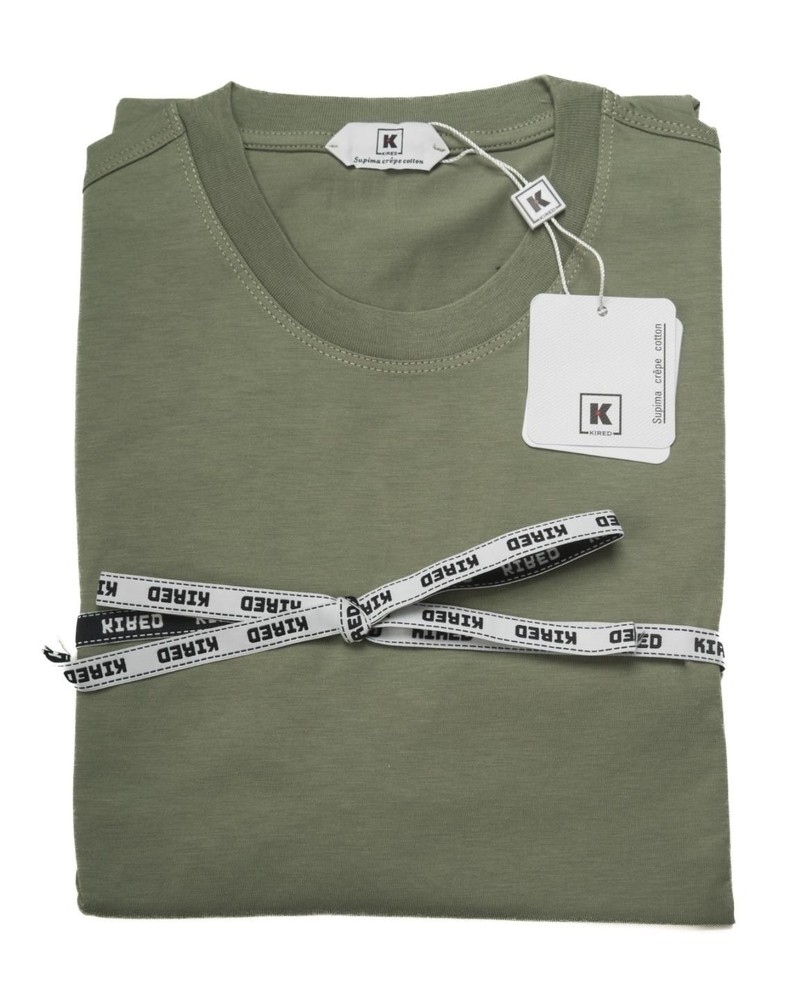 Kired by Kiton NWT Green Supima Crepe Cotton Short Sleeve Slim T-Shirt L (52 IT)