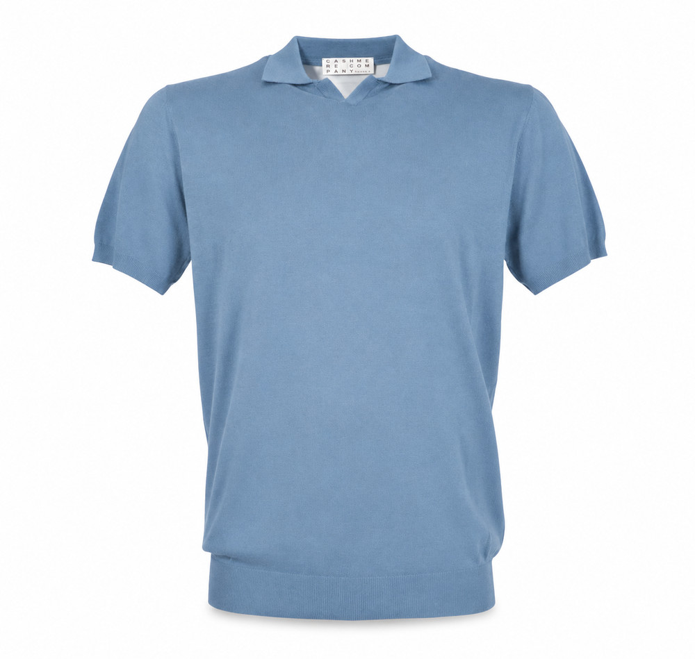 CASHMERE COMPANY men’s polo shirt cotton and linen C26S18 color blue 151