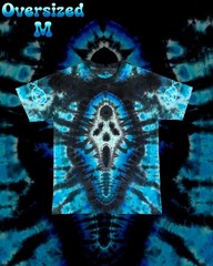 Handmade Tie Dye Skull Egyptian Scarab T-Shirt Blue Black Gothic One of a Kind
