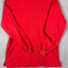 Ralph Lauren Mens Turtleneck Long Sleeve Shirt Red Cotton Pony Logo Large L