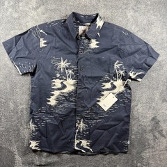 Katin Captain Shirt Mens Small Navy Tropical Print Cotton Linen Hawaiian NEW