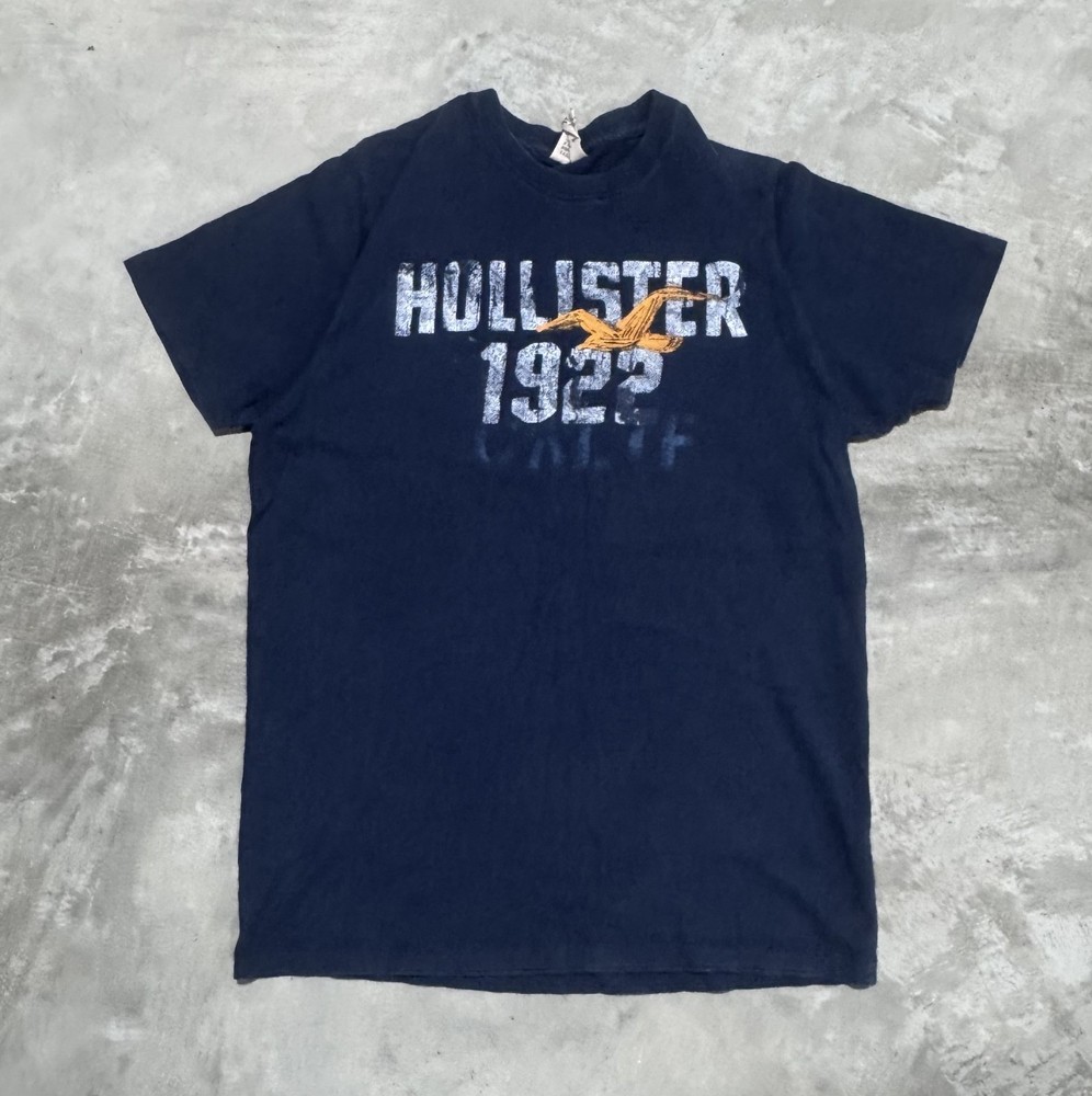Hollister 1922 Seagull Spell Out T-Shirt Navy Blue Distressed Mens XL Y2K