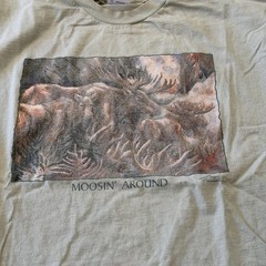 Vintage 90s Moosin’ Around Nature Art Shirt XL Funny Earthy