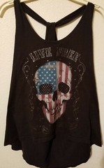 Skull US Flag Live Free T Tee Shirt Adult Sz XL/XG USA Red White Blue Blk #1046