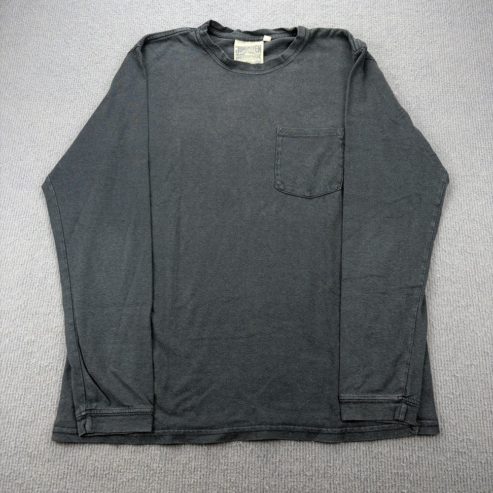 Jungmaven Long Sleeve Shirt Mens Medium Gray Hemp Organic Cotton Pocket Tee
