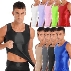 Men Smooth Glossy Sport Tank Top Gym Fitness Workout Crop Top Shirt Activewear