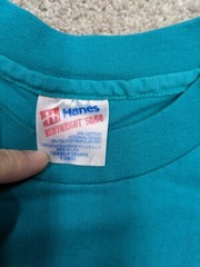 Vintage USA MADE Hanes Single Stitch Shirt Mens XL 50/50 Teal Blank Heavyweight