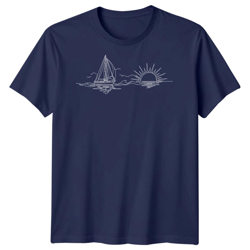 Sailboat Sunset Sailing Travel Mens T-Shirt Ocean Line Art
