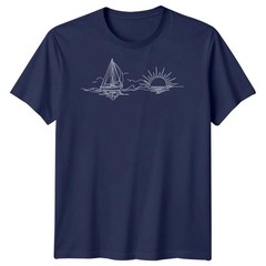 Sailboat Sunset Sailing Travel Mens T-Shirt Ocean Line Art