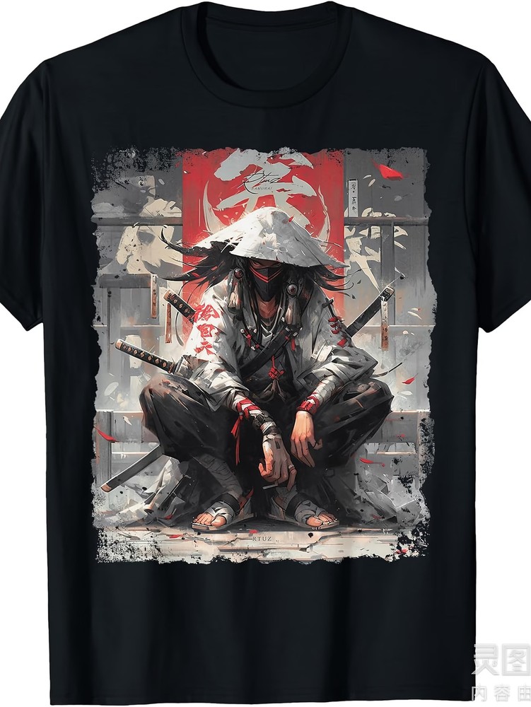 Samurai Sword Katana Ninja Japan Manga Anime Streetwear T-Shirt Same style for m