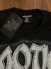 Mixed Emotion Graphic Logo Rhinestone Crew Neck T-Shirt Black Short Sleeve S