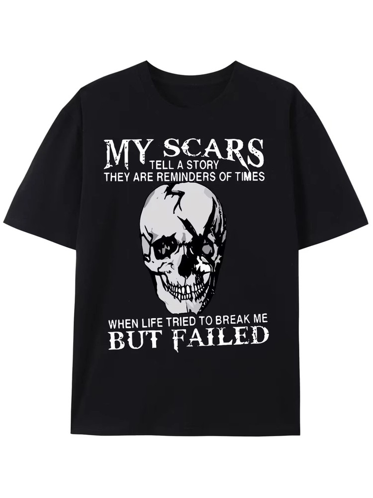 Trendy Skull & Slogan Pattern Print Men’s T-shirt, Graphic Tee Men’s Summer Clot