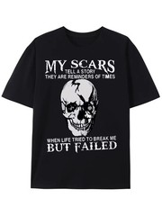 Trendy Skull & Slogan Pattern Print Men’s T-shirt, Graphic Tee Men’s Summer Clot