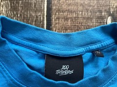 100 THIEVES LONG SLEEVE CREWNECK T-SHIRT BLUE MENS MEDIUM USA MADE GREAT SPOTS