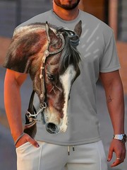 Mens 3D Horse Graphic T-Shirt Short Sleeve Animal Print Streetwear Tee