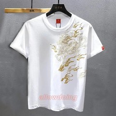 Men’s Luxury Golden Dragon Embroidery T-Shirt Casual Fashion Slim Fit Tee Top