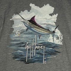 Guy Harvey Mens Shirt Large Gray Graphic Pocket Tee Marlin Fishing Short Sleeve