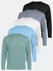 5 camisetas manga larga para hombres de secado rápido, Multicolor a la moda.